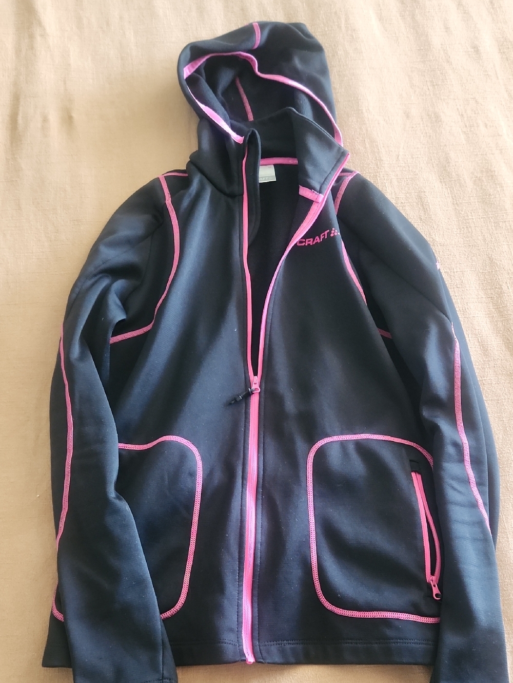 Craft Black Hoodie with Pink Contrast Piping